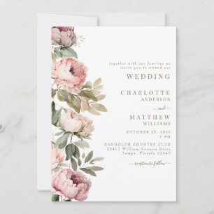 Rosa Wasserfarben-Pfingstrosen Elegante Hochzeit G Einladung