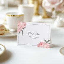 Rosa Wasserfarben-Pfingstrosen-Hochzeit-Dankeskart