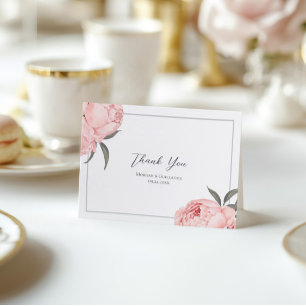 Rosa Wasserfarben-Pfingstrosen-Hochzeit-Dankeskart Dankeskarte