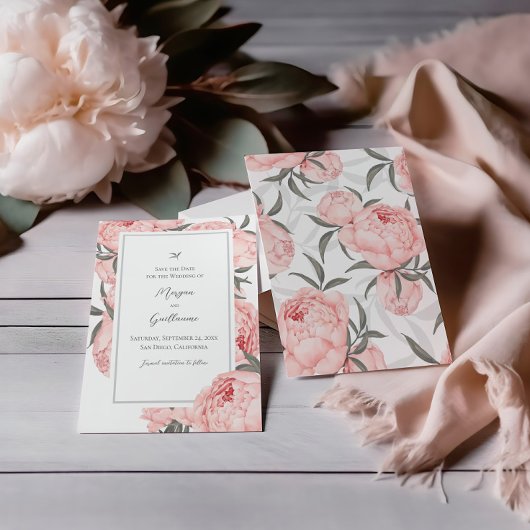 Rosa Wasserfarben-Pfingstrosen-Hochzeit Save The Date