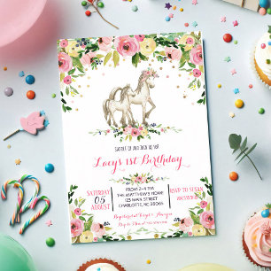 Rosa Wasserfarben-Pony-Geburtstag Einladung