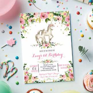 Rosa Wasserfarben-Pony-Geburtstag Einladung
