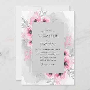 Rosa Wasserfarben-Romanze-Hochzeit Einladung