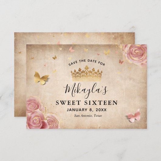 Rosa Wasserfarben Rose Gold Elegante Rett D Save The Date (Vorne/Hinten)