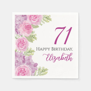 Rosa Wasserfarben-Rosen 71. Geburtstag Papier Serviette