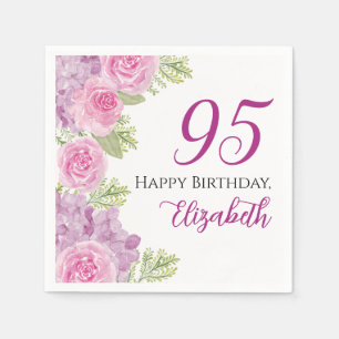 Rosa Wasserfarben-Rosen 95. Geburtstag Papier Serviette