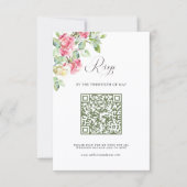 Rosa Wasserfarben-Rosen Hochzeit QR-Code RSVP Karte (Vorderseite)