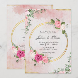Rosa Wasserfarben-Rosen-Hochzeitssuite Einladung