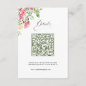 Rosa Wasserfarben-Rosen QR-Code Hochzeit Begleitkarte (Vorderseite)