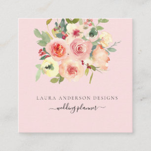 Rosa Wasserfarben-Rosen Quadrat Quadratische Visitenkarte
