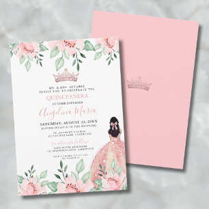 Rosa Wasserfarben-Rosen Quinceañera Einladung