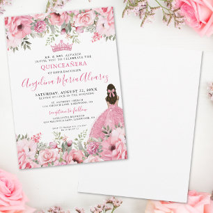 Rosa Wasserfarben-Rosen Quinceanera Einladung