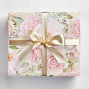 Rosa Wasserfarben-Rosenblüten Floral  Geschenkpapier Set