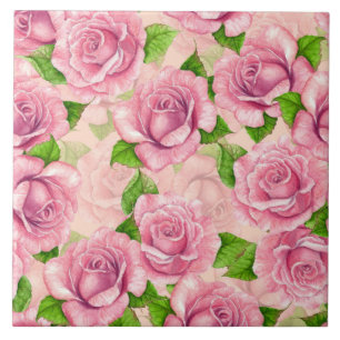 Rosa Wasserfarben-Rosenmuster Fliese