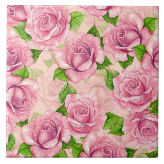 Rosa Wasserfarben-Rosenmuster Fliese (Vorderseite)