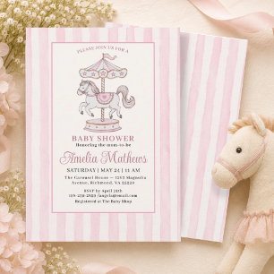 Rosa Wasserfarben-Streifen Mädchen Baby Shower Einladung