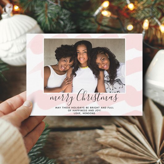 Rosa Wasserfarben Streifen Merke Weihnachtsfotokar