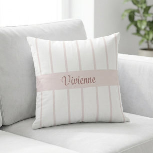 Rosa Wasserfarben-Streifen Monogramm Name Kissen