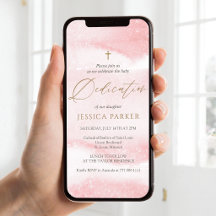 Rosa Wasserfarben-Tauf-Einladung fürs Handy
