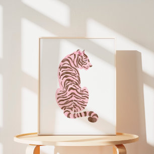 Rosa Wasserfarben-Tiger-Kunst Poster