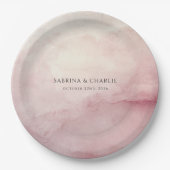 Rosa Wasserfarben-Wasch Elegante Hochzeit Pappteller (Vorderseite)