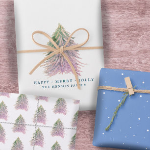 Rosa Wasserfarben-Weihnachtsbäume-Feiertag Geschenkpapier Set