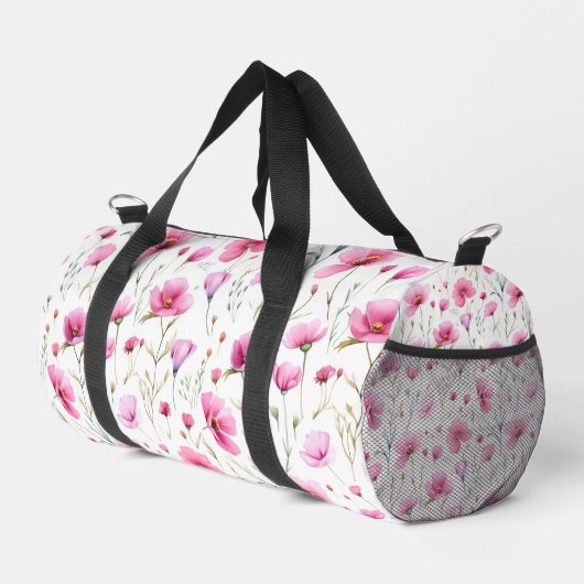 Rosa Wasserfarben-Wildblume Duffle Bag (Rechte Ecke)