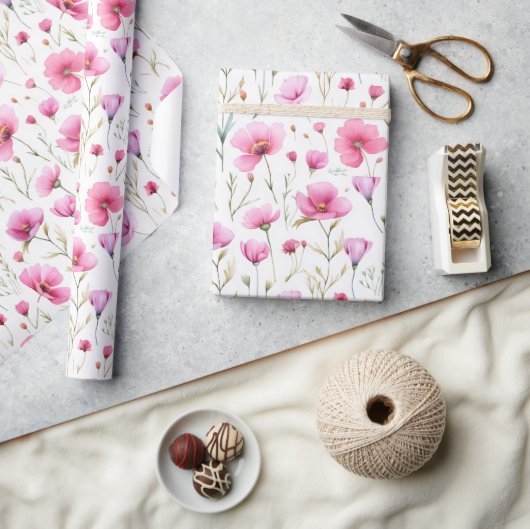 Rosa Wasserfarben-Wildblume Geschenkpapier (Kunsthandwerk)