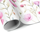Rosa Wasserfarben-Wildblume Geschenkpapier (Rolleneckpunkt)