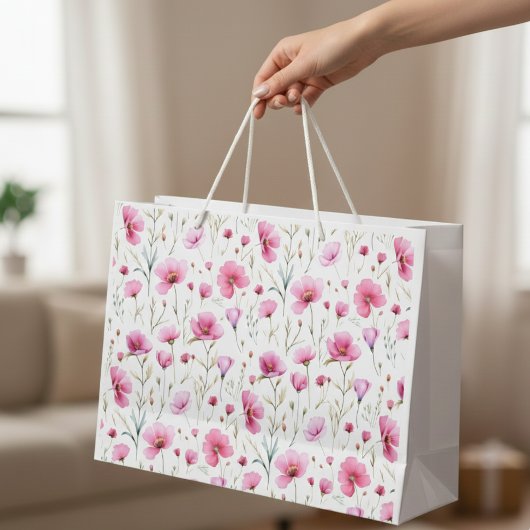 Rosa Wasserfarben-Wildblume Große Geschenktüte
