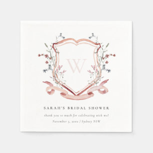 Rosa Wasserfarben-Wildblumen-Kamm Hochzeitsshower Serviette