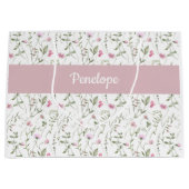 Rosa Wasserfarben-Wildblumen-Monogramm-Name Große Geschenktüte (Vorderseite)