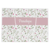 Rosa Wasserfarben-Wildblumen-Monogramm-Name Große Geschenktüte (Rückseite)
