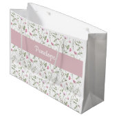 Rosa Wasserfarben-Wildblumen-Monogramm-Name Große Geschenktüte (Vorderseite Schrägansicht)