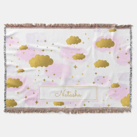 Rosa Wasserfarben Wolken Gold Stars Sky Decke (Vorderseite)