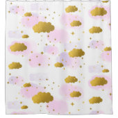 Rosa Wasserfarben Wolken Gold Stars Sky Duschvorhang (Vorderseite)