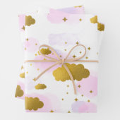 Rosa Wasserfarben Wolken Gold Stars Sky Geschenkpapier Set (Beispiel)