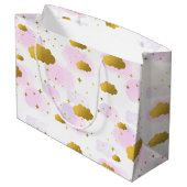 Rosa Wasserfarben Wolken Gold Stars Sky Große Geschenktüte (Rückseite Schrägansicht)
