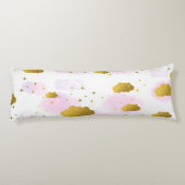 Rosa Wasserfarben Wolken Gold Stars Sky Seitenschläferkissen (Rückseite)