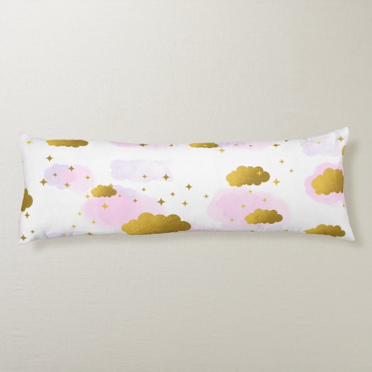 Rosa Wasserfarben Wolken Gold Stars Sky Seitenschläferkissen (Rückseite)