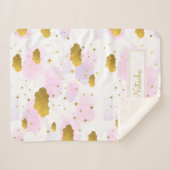 Rosa Wasserfarben Wolken Gold Stars Sky Sherpadecke (Vorderseite (Horizontal))