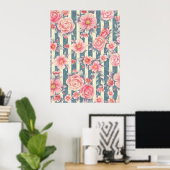 Rosa Wasserfarbenblumen auf Streifen Poster (Heimbüro)