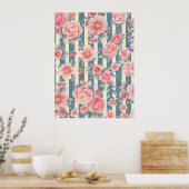 Rosa Wasserfarbenblumen auf Streifen Poster (Küche)