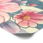 Rosa Wasserfarbenblumen auf Streifen Poster (Ecke)