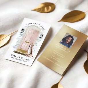 Rosa Wasserfarbenfront Dog Real Anwesen Agent Visitenkarte