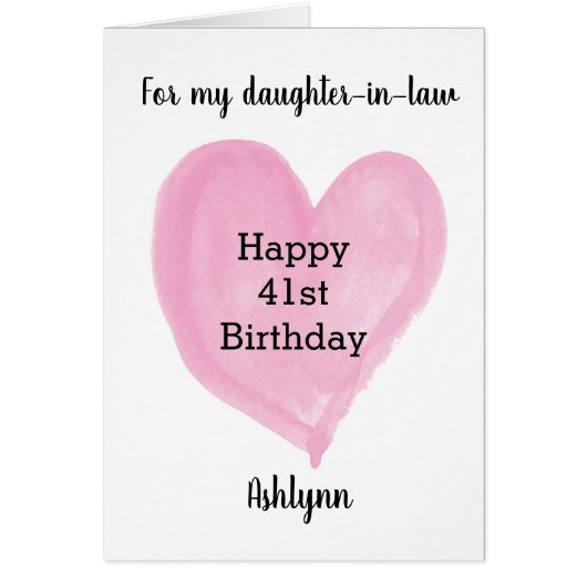 Rosa Wasserfarbenherz 41. Geburtstagskarte (Vorne)