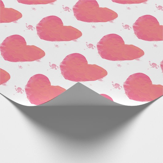 Rosa Wasserfarbenherz Geschenkpapier (Ecke)