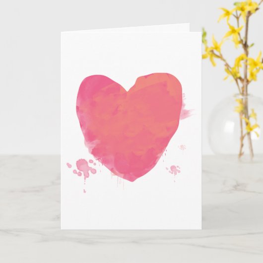 Rosa Wasserfarbenherz Karte (Gelbe Blume)
