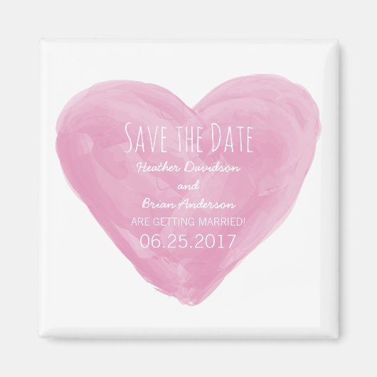 Rosa Wasserfarbenherz Speichern des Datumsmagneten Magnet (Vorne)