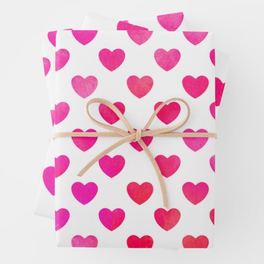 Rosa Wasserfarbenherzen Geschenkpapier Set (Beispiel)